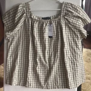 Zanzea Collection Plus Top 5x (see measurements) White Gray/Green Yellow Plaid